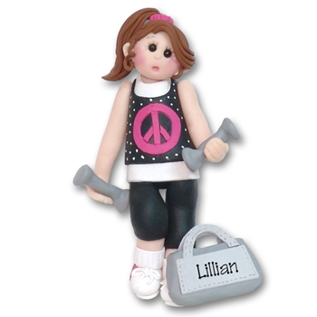 At the Gym Work Out Girl - Brunette - Personalized Ornament - Limited Edition