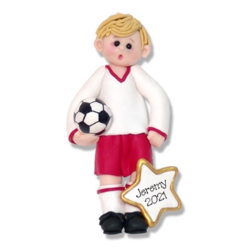 Giggle Gang Boy Soccer Player Handmade Polymer Clay Ornament(Blonde #2) - Limit Edition
