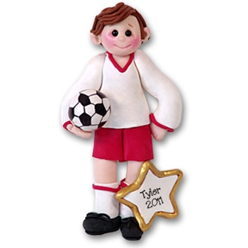 Giggle Gang Boy Soccer Player Handmade Polymer Clay Ornament(Brunette) - Limit Edition