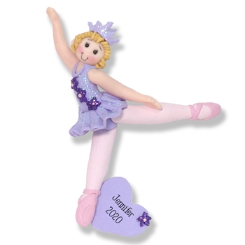 BALLERINA in Lavender Tutu Personalized Ballet Dancer Ornament in Custom Gift Box - Blonde