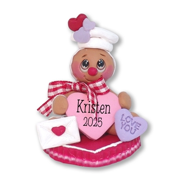 Valentine Gingy Gingerbread Figurine Sitting on Heart