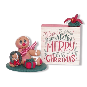 Gingerbread Clay Figure with "Merry Christmas" Sign