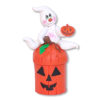 Halloween Ghost on Jack-O-Lantern Jar