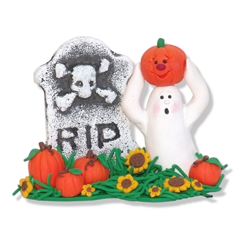 Ghost w/Pumpkin and Tombstone Halloween Figurine
