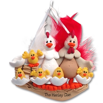Half Baked Hen Family of 7 Family Ornament - Limited Edition