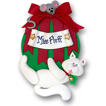 White Cat on Ornament<br>Personalized Cat Ornament