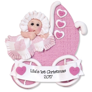 Baby Girl in Buggy Ornament Personalized 1st Christmas Ornament - Limited Edition
