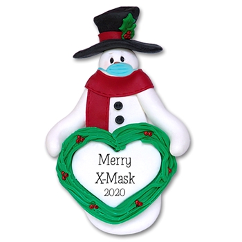 Covid-19 Snowman w/Heart & Face Mask Pandemic Coronavirus Personalized Christmas Ornament - ON SALE!