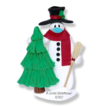 Covid-19 Snowman w/Tree & Broom Personalized Christmas Ornament