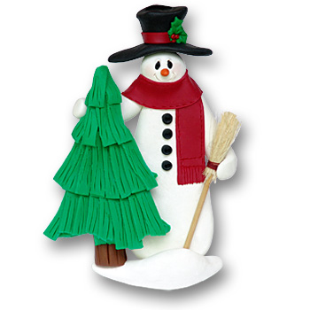Snowman w/Tree & Broom Personalized Christmas Ornament