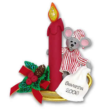 Merry Mouse Candlestick Personalized Ornament
