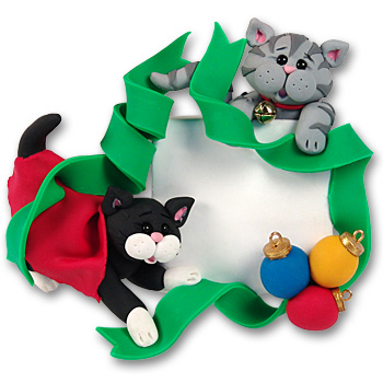 2 Kittens w/Ribbon &<br>Ornaments<br>Personalized Pet  / Cat Ornament