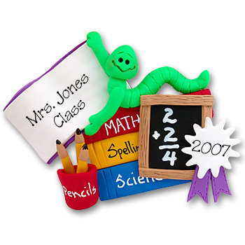 Bookworm<br>w/School Supplies<br>Personalized Ornament<br>Teachers Gift