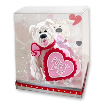 Valentine Puppy Love Handmade Dog Figurine in Gift Box