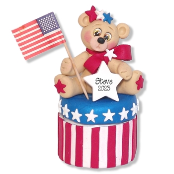 Personalized Patriotic Bear Polymer Clay Container