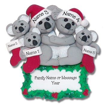 Koala Bear Family of 5 Personalized Christmas Ornament - Limited Edition