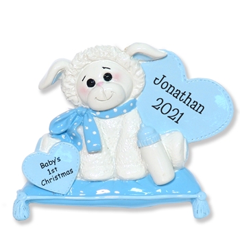 Little Lamb for Baby BOY- Personalized Christmas Ornament  - RESIN
