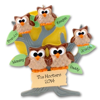 Owl Family of 5<br>Personalized Family Ornament