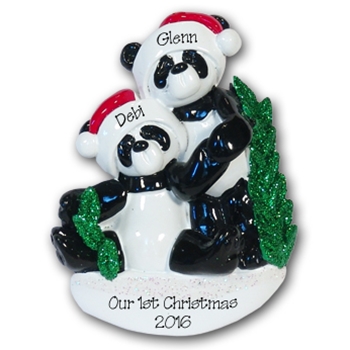 Panda Bear Family of 2<br>RESIN Personalized Couples Ornament
