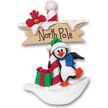 Petey Penguin At the Northpole Personalized Ornament in Gift Box