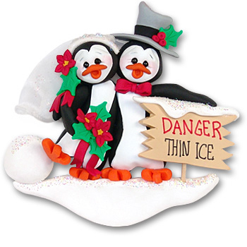 Petey & Polly Thin Ice Wedding Ornament Handmade Personalized Ornament