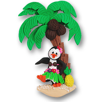 Polly Penguin with Palm Tree and Hula Skirt<br>Personalized Ornament