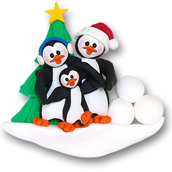 Petey & Polly Penguin Family Ornament of 3