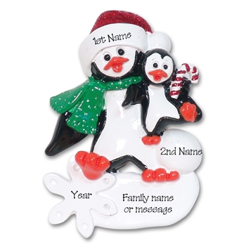 Petey & Polly Penguin Single Parent/Grandparent Ornament-1 Child RESIN