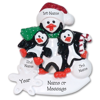 Petey & Polly Penguin Single Parent/Grandparent Ornament-2 Children RESIN
