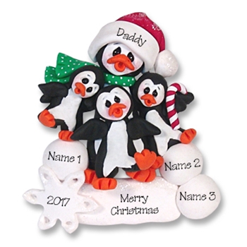 Petey & Polly Penguin Single Parent/Grandparent Ornament-3 Kids - Limited Edition
