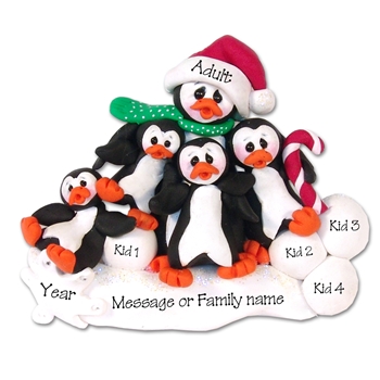 Petey & Polly Penguin Single Parent/Grandparent Ornament - 4 Kids - Limited Edition