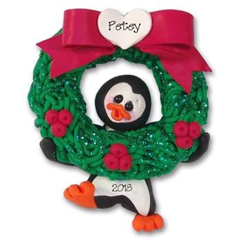 Christmas Petey Penguin w/Wreath Personalized Christmas Ornament Limited Edition