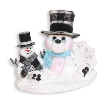 Polar Bear with Hat and Snowman Figurine