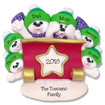 Polar Bear Family of 6 in Sleigh Personalized Ornament - Limited Edition