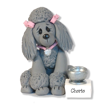 "Frances" Grey Poodle Personalized Dog Ornament