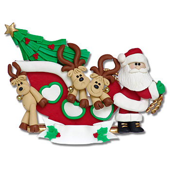 3 Reindeer in Sled<br>Personalized Family Ornament