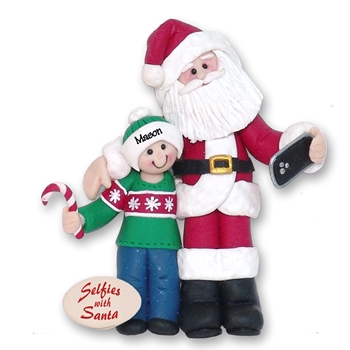 Selfies with Santa / Little Boy with Santa Personalized Christmas Ornament