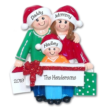 Shopping Family of 3 Personalized Family Ornament