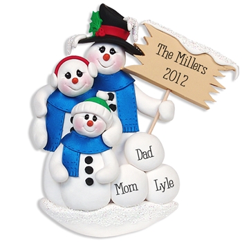 Snowman Family of 3<br>Personalized Family Ornament