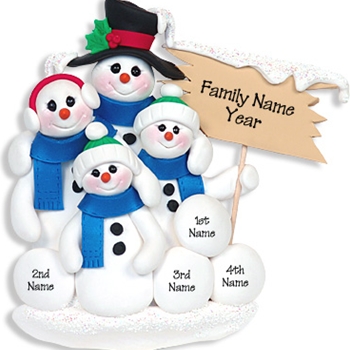 Snowman Family of 4<br>Personalized POLYMER Ornament