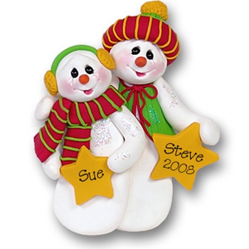 Snowman w/Stars Personalized Couples Ornament - Limited Edition
