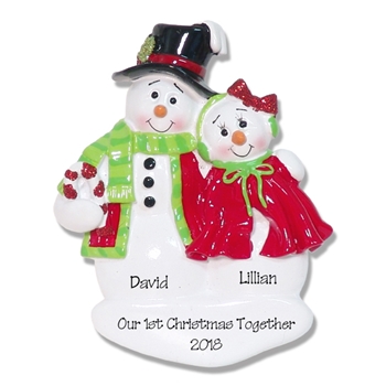 Snowman Couple  w/Vest & Cape Personalized Christmas Ornament - RESIN