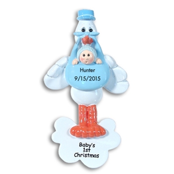 Stork w/Baby Boy<br>Personalized Baby Ornament