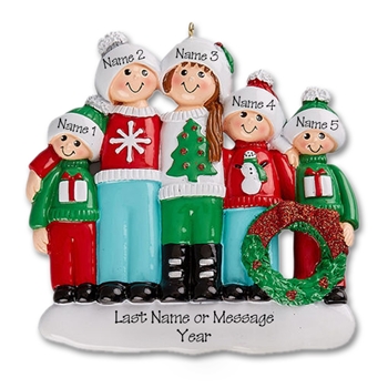 Ugly Sweater Family of 5 Personalized Christmas Ornament - RESIN