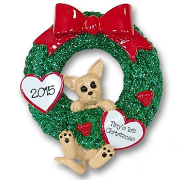 Chihuahua Hanging in Wreath Personalized Dog Ornament - RESIN