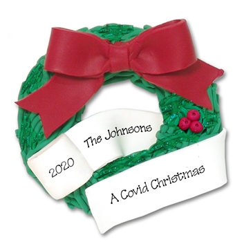 Covid-19 Wreath w/ Toilet Paper - Handmade Polymer Clay Personalized Christmas Ornament