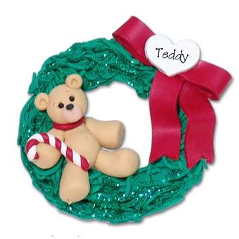 Christmas Teddy Bear on Wreath Personalized Christmas Ornament Limited Edition