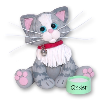 Gray & White Tabby KITTY CAT Personalized Christmas Ornament
